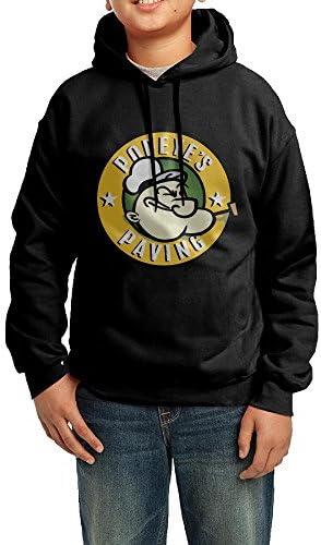 PopeyeLogo Cotton Cool Long Sleeve Drawstring Pullover Hood Hood Black For Teens