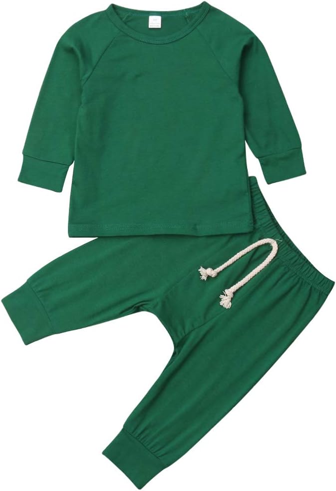 Madjtlqy Baby Boy Girl 2pcs Long Sleeveless Clothes Pants Set Unisex Toddler Infant Fall Winter Outfits