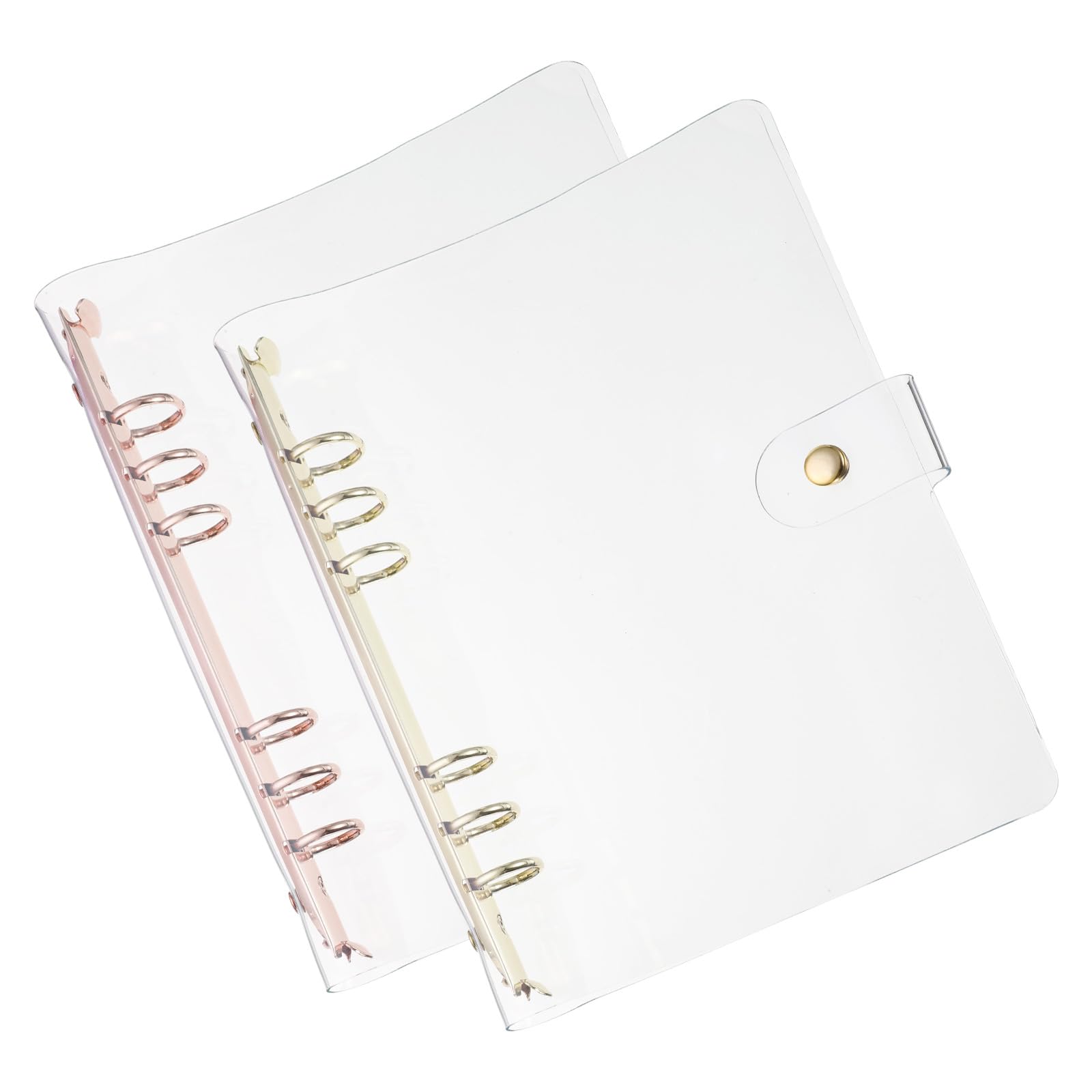 PATIKIL A5 Clear Binder Cover, 2Pcs Soft PVC Loose Leaf Binder Protector Refillable Notebook Shell with Snap Button Closure 6 Ring for DIY Meeting Notebook Folder,Gold Tone and Silver Tone