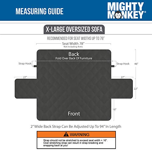 MIGHTY MONKEY Premium Reversible X-Large Oversized Sofa Protector for Seat Width up to 78 Inch, Furniture Slipcover, 2 Inch Strap, Couch Slip Cover Throw for Pets, Dogs, Kids, Cats, Sofa, Beige Latte