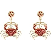 Cute Little Crab Dangle Statement Earrings Gold-Tone Plated Dainty Ocean Shell Animal Cubic Zirconia Crystal Drop Stud Hypoallergenic Earring Summer Beach Party Vacation Fashion Jewelry for Women Daughter