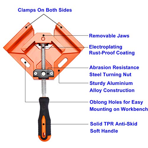 Frylr 90° Right Angle Clamps/Adjustable Corner Clamp Holder Tools with Adjustable Swing Jaw for Carpenter, Welding, Wood-working, Engineering, Photo Framing - Thumbnail 4