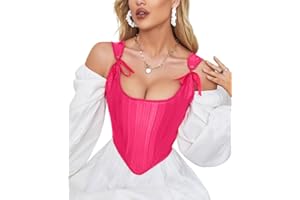 Dreay Womens Vintage Asymmetrical Hem Overbust Corset Tie Front Lace-up Back Bustier Shapewear Top