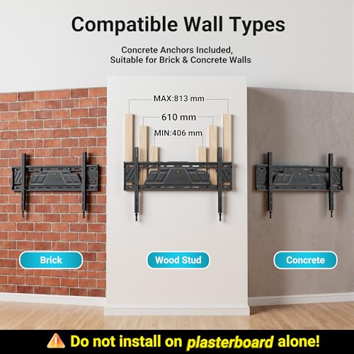 BONTEC Support Mural TV Fixe pour Téléviseurs 43 à 100 Pouces, Ultra Fin 23 mm, Charge Maximale 100 kg, VESA Max 800x600 mm, Fixation Murale Ultra Plate, Plaque Monobloc, Verrouillage Auto Sécurisé