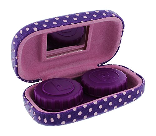 Hard Mod Purple And White Polka Dot With Interior Mirror Contact Lens Travel Case