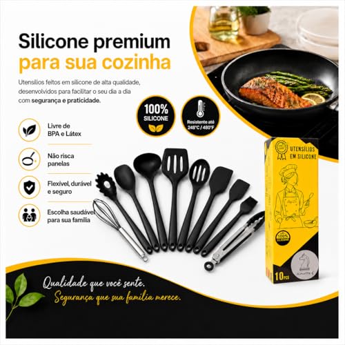 Conjunto CINZA Utensílios Jogo Kit Profissional 10 Peças Cozinha Silicone Resistente a Altas Temperaturas Antiriscos BPA Free Colher Espátula X-MATTE