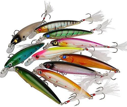 YOGAYET Minnow Fishing Lure Hooks Hard Plastic Baits Topwater Floating Crankbait for Pikes Bass Trout Walleye Redfish 10pcs/lot