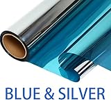 One Way Window Film Daytime Privacy Static Cling Self Adhesive House Film Glass Window Tint Heat Control Mirror Film Blue & Silver 6 Mil 23.6 Inch x 6.5 Feet