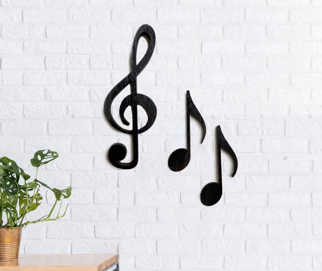 Pet-Jos Music Wall Decoration Wooden Music Notes Wall Deco Music Key Ornaments Minimalist Wall Art Hanging Decoration, Black