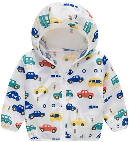 GreatFun Children's Long-Sleeved Jacket, Summer Thin Dinosaur Love Car Cat Sun Protection Clothing Zipper Jacket, Sun Protection Rain Suitable for 1-5 Years Old Children