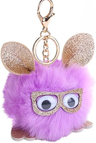 Little rock Lovely Cartoon Owl Wearing Glasses Faux Fur Bag Pendant Key Chain Keyring