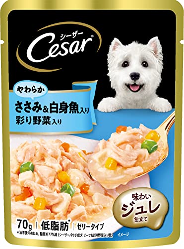 シーザー パウチ 成犬用 70gx32袋 やわらかささみ&白身魚入り 彩り野菜入り 低カロリー 低脂肪 水分補給 ウェットフード ドッグフード