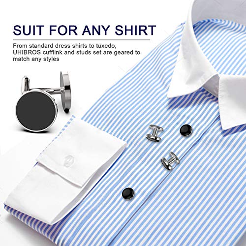 UHIBROS Mens Cufflinks Shirt Studs Set Tuxedo Shirt Cuff Links for Men Business Wedding 2 Cufflinks and 6 Studs - Thumbnail 5