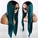 Synthetic Lace Front Wigs for Women Straight Ombre Blue with Dark Roots Heat Resistant Fiber with Natural Hairline 24 inch Lace Wigs