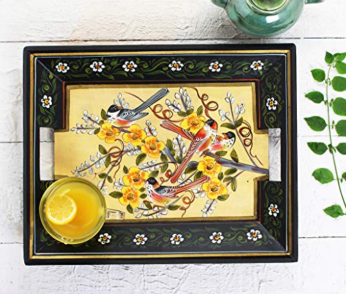 Store Indya Wooden Serving Tray Platter for Tea Snack Desert Kitchen Dining Parties Serveware Accessories (Green)