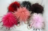 AURORA168 X-large Luxury Fluffy Fur Pom Pom Ball Keyring / Bag Purse Charm Gold Ring