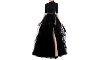 Qmker Women's Long Tutu Tulle Skirt A Line Floor Length Black Special Occasion Night Out fold Skirt