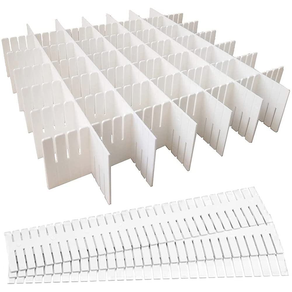 GIAK Drawer Dividers Adjustable Drawer Organizer 8 PCS White Drawer Organiser 32 x 7 cm DIY Cut at Will for Socks, Underwear, Makeup, Kitchen, Bedroom, Dresser