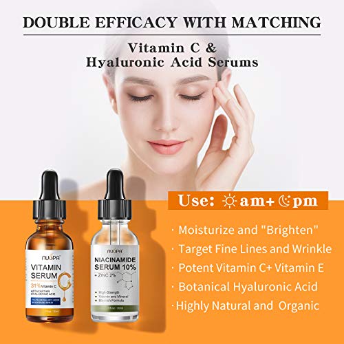 Organic Vitamin C Serum for Face/Neck/Eyes, Nuspa Facial Serum with 31
