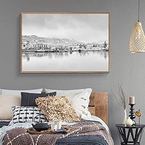 Floating Framed Canvas Wall Art for Living Room, Bedroom Black and White Water Canvas Prints for Home Decoration Ready to Hang - 16x24 inches