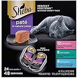 (24 Pack) SHEBA PERFECT PORTIONS Wet Cat Food Pat&eacute; in Natural Juices Signature Seafood Entr&eacute;e, Delicate Salmon Entr&eacute;e, and Tender Whitefish & Tuna Entr&eacute;e Variety Pack, (24) 2.6 oz. Twin-Pack Trays