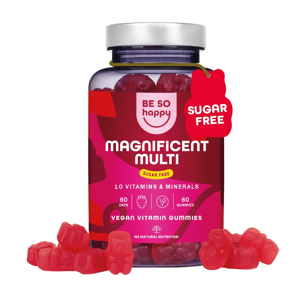 BeSoHappy® Multivitamin Gummies for Women 2 Month Supply, for Men Adults & Kids for Immune System, Tiredness and Fatigue with 10 Vitamins, A, B6, B12, C, D and E Vegan, Gluten and Lactose Free.