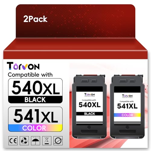 Torvon Tinta 540 541 XL Compatible con Canon 540 541 XL Cartuchos Multipack PG540 CL541 XL para Canon Pixma TS5100 TS5151 TS5100 MG2100 MG3100 MG3150 MG3600 MG3650 MG3650s MG4250 MX475 (540XL Negro)
