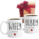 EST 2025 Husband Wife Coffee Mugs Set Gift, Wedding Gift for Couples, Hubby Wifey Mug Wedding Gift, 2025 Bride Groom Gift for Valentine, Newlywed Gift for Couples, Mr Mrs Mug Wedding Gift