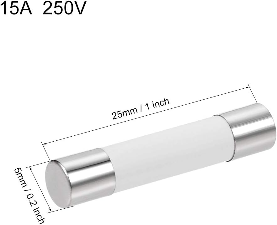 sourcing map Ceramic Cartridge Fuses 15A 250V 5x25mm Fast Blow Replacement for Stereo Audio Alarm Amplifier Ceramic Fuses 20pcs - Image 3