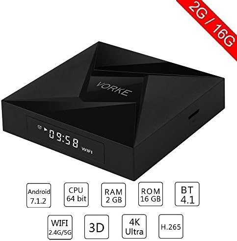 VORKE Android 7.1.2 Smart TV BOX Amlogic S905w 4K/3D 2GB/16G H.265 HDMI 2.4G/5G Dualband 802.11ac WIFI LAN Bluetooth 4.1 100M LAN (Z5)