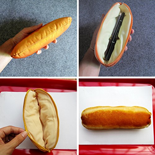 Simulation bread Pencil Case, Cheese bread French long stick Zippered Pencil bag Storage package Novelty School Work Fun Gift