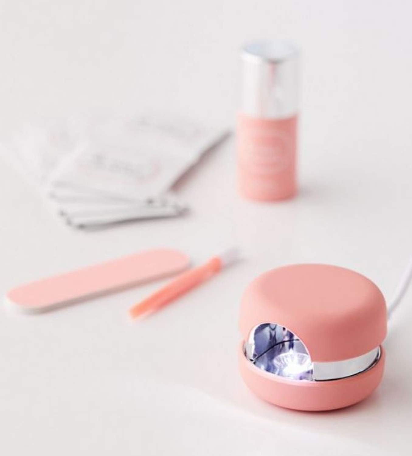 Le Mini Macaron Gel Manicure Kit! Includes Led Lamp, Gel Polish, Cuticle Stick, Nail File And Remover Wraps! Do-It-Yourself Gel Manicures At Home! Choose From Red, Pink Or Maroon! (Pink)