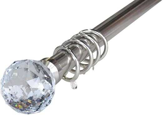 Umlout Crystal Metal Curtain Pole Nickel Brush Extendible From