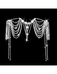 Tinksky boda novia Diamante de vidrio Gargantilla Collar Cadena de Hombro joyería nupcial boda joyería Sets