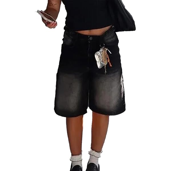 Aonoapll Women Wide Leg Bermuda Jean Shorts Casual High