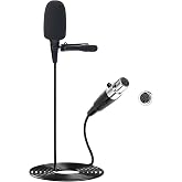 JTLAU Lavalier Microphone, Cardioid Condenser Clip On Microphone, Lapel Microphone Compatible with Shure Microphone Wireless System, Mini 4 Pin XLR Plug, Ideal for Lectures, Theater, Actors