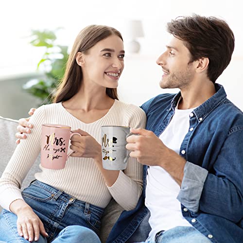 Mr Right and Mrs Always Right Couples Mug Sets for Wedding Gifts, Engagement Gifts, Bride to be, Bridal Shower, Bride and Groom, 14oz Ceramic Marble Cup with Gold Pattern, Microwave Dishwasher Safe