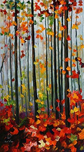 Leonid Afremov Original Image From Painting Falling Leafs In The Forest Print On Artistic Cotton Canvas, Size: 20"X36"