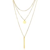 ANDANTINO Multilayer Choker Necklace for Women Circle Bar Pendants 18K Yellow Gold Plated Stainless Steel Sweater Chain- Valentines Gift for Lover