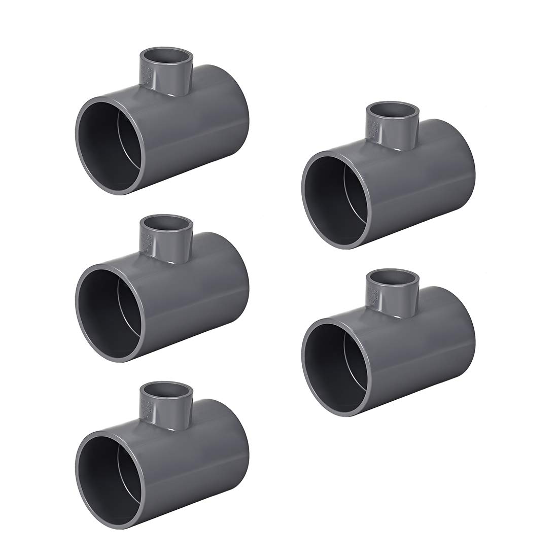 sourcing map PVC Pipe Fitting Tee 401-Series Schedule 40 Gray 1-inch x 2-inch Socket 5pcs