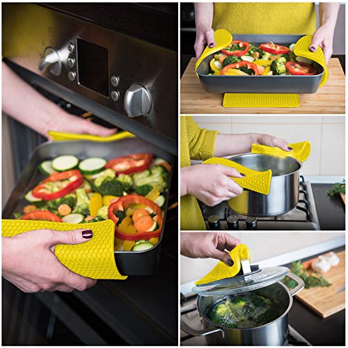 Potholders and Silicone Trivet Mats. Our 7 in 1 Multi-Purpose Kitchen Tool is Heat Resistant to 440°F, Non-slip,durable, flexible easy to wash and dry. 4 Pot Holders By Q's INN. - Thumbnail 7