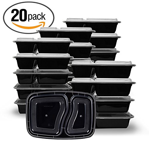 Meal Prep Containers[20 Pack]Meal Prep Bowls with Lids Food Containers 2 Compartment Food Prep Containers Bento Box Lunch Box BPA Free ,Reusable, Washable,Freezer Safe Microwave Safe(32oz)