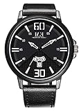 Menton Ezil Mens Unique Analog Quartz Waterproof Watches Day and Date for Business Fashion Sports Wristwatch with Black Genuine Leather Band