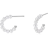 Rnivida 925 Sterling Silver Small Pearl Hoop Earrings for Women