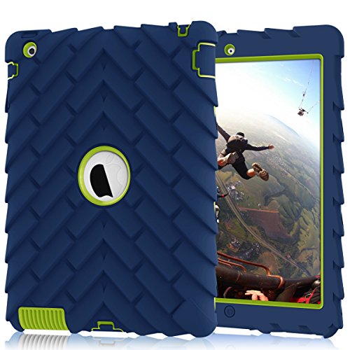 iPad 4 Case,iPad 2 Case,iPad 3 Case, Heavy Duty Shock Absorption Three Layer Armor Defender Protective Case for iPad 2 3 4NavyBlue