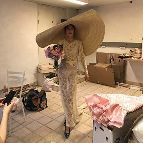 Duseedik Women Large Sun Hat Beach Anti-UV Sun Protection Foldable Straw Cap Cover (Khaki) - Thumbnail 3