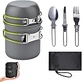 Camping Cookware Mess Kit Backpacking Pot Gear Camping Cooking Pots and Pans Set Camp Kitchen Equipment Accessories Green