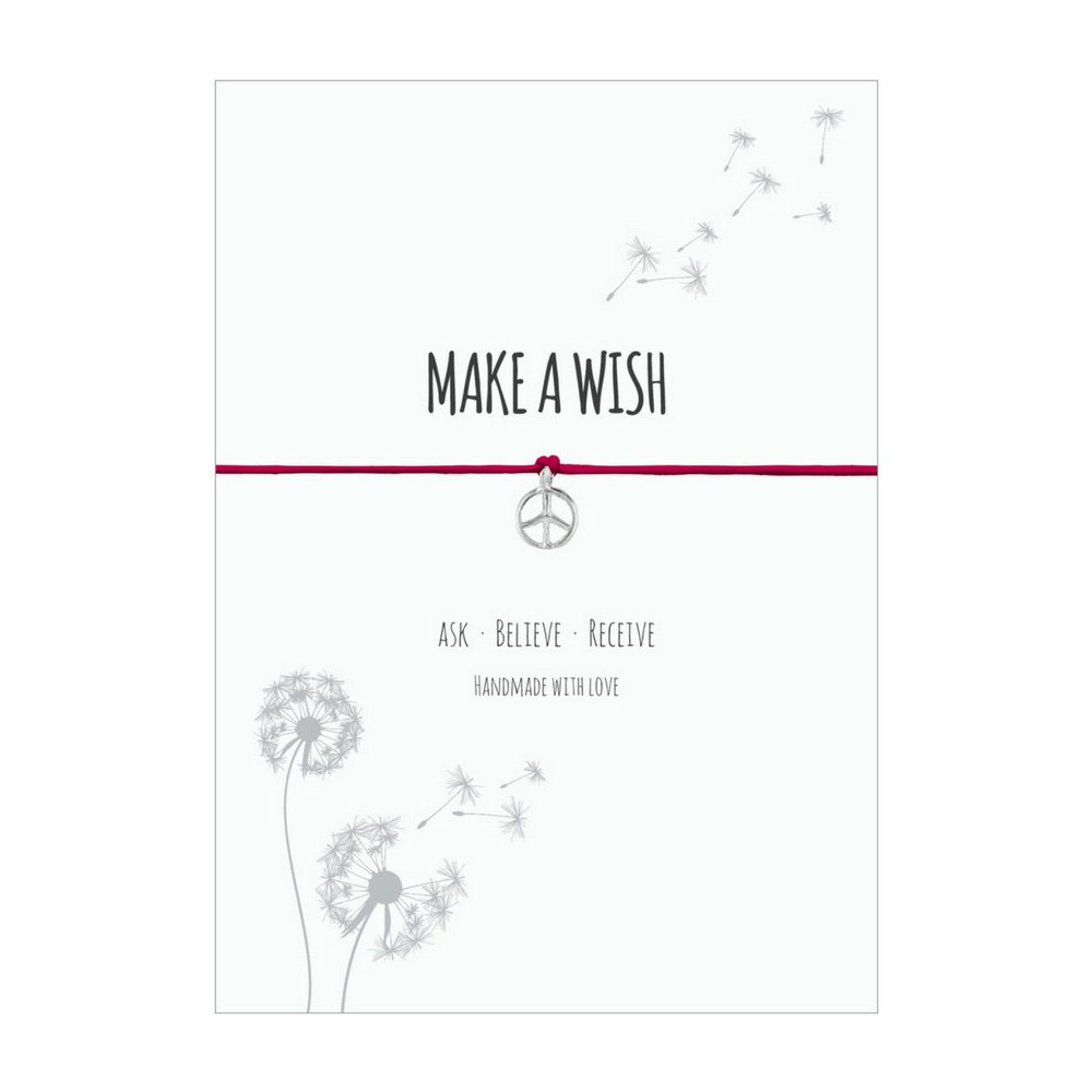 Lucky Schmiedin Make a Wish – Peace Charm Bracelet In Sterling Silver, Pink and Elastic Fabric Band and Loving Card: Ask Believe Receive