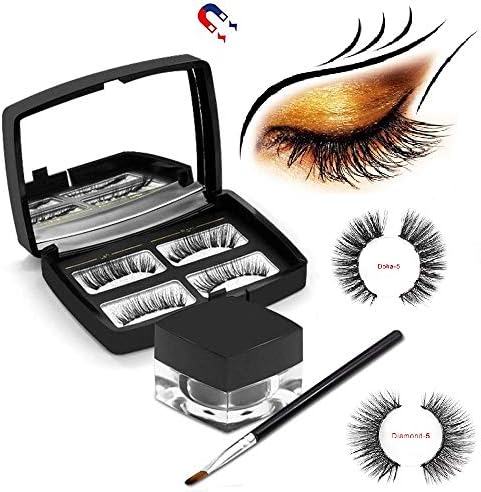 3D Magnetic Eyeliner with Magnetic Eyelashes, [2019 Newest] Black Waterproof Sweat-proof Magnetic Liquid Eyeliner with Brush and Mirror for Use with Magnetic False Lashes (Doha+Diamond)