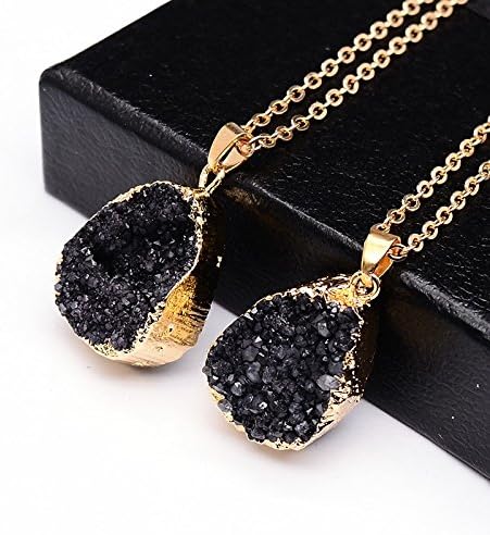 Nolunt TM Druzy Quartz Natural Stone Irregular Geode Amethyst 18K Gold Plated Raw Stone Pendant Necklace For Women Quartz Necklace